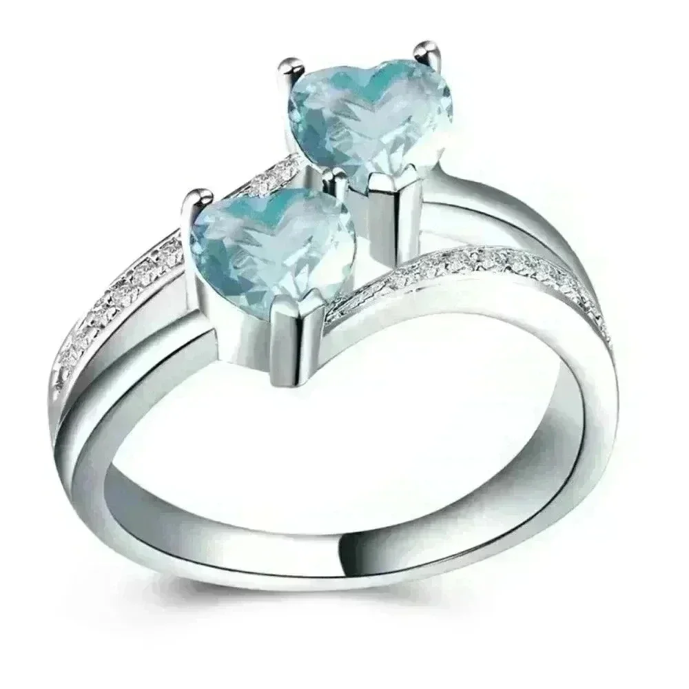 💝925 Silver Plated Sea Blue Heart Cut Emerald Exquisite Ring, GPMB1526